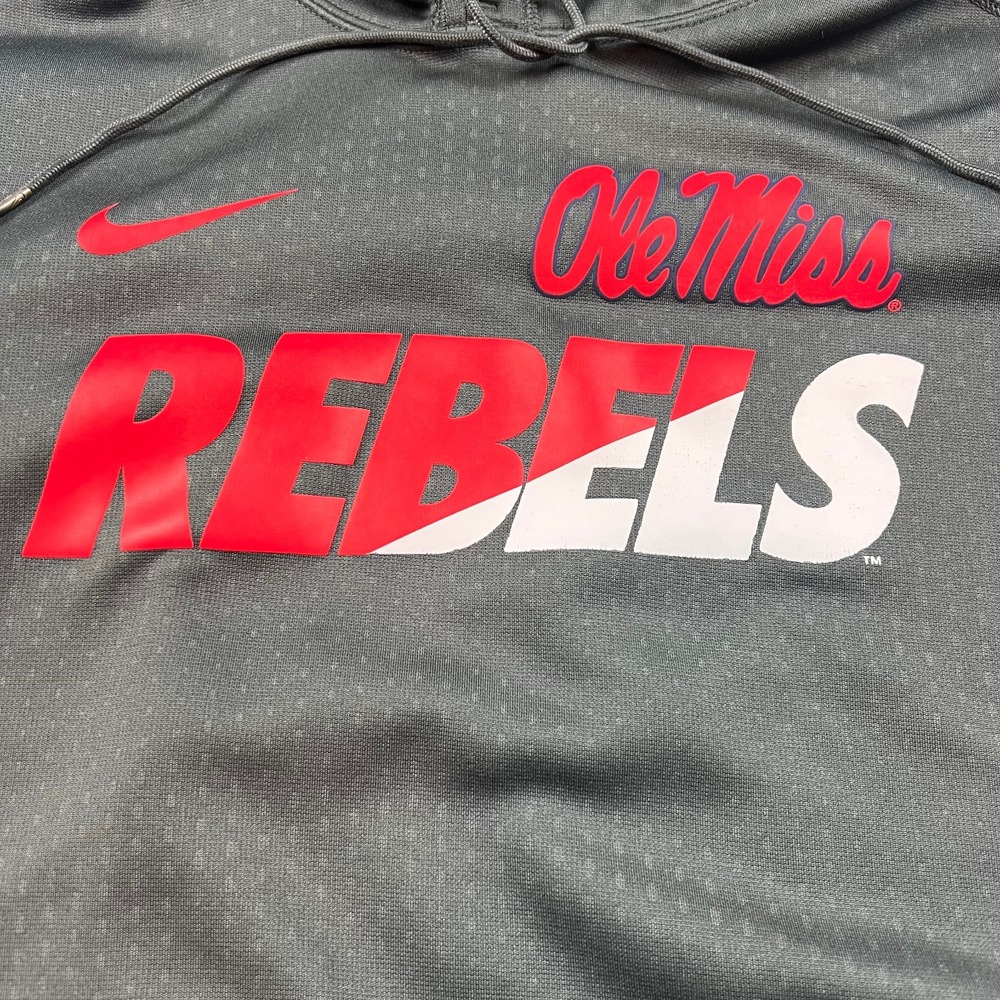 Nike Ole Miss Rebels Therma-FIT Hoodie Pullover Gray Sweatshirt NCAA Fan Gear - Picture 4 of 9